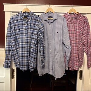 Ralph Lauren Blue Plaid, Gray Stripe, and Red Checkered Shirts 3XL